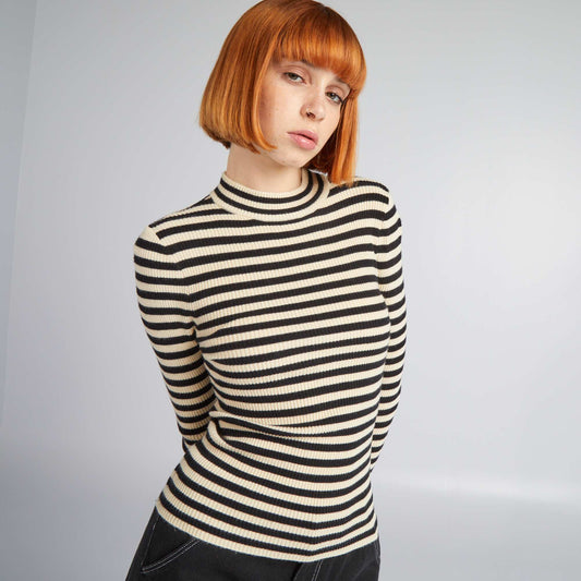 Fine-gauge striped sweater BLACK