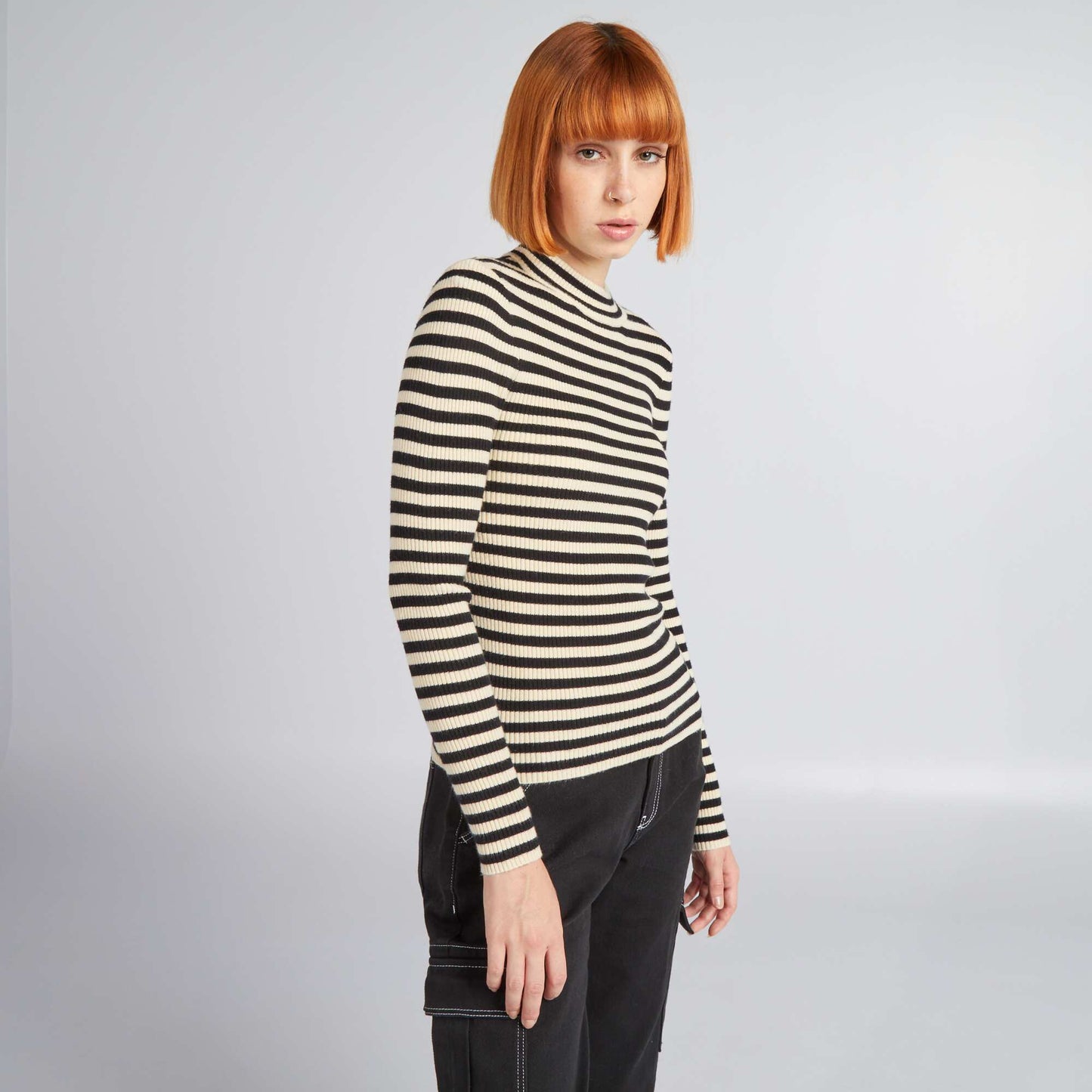 Fine-gauge striped sweater BLACK