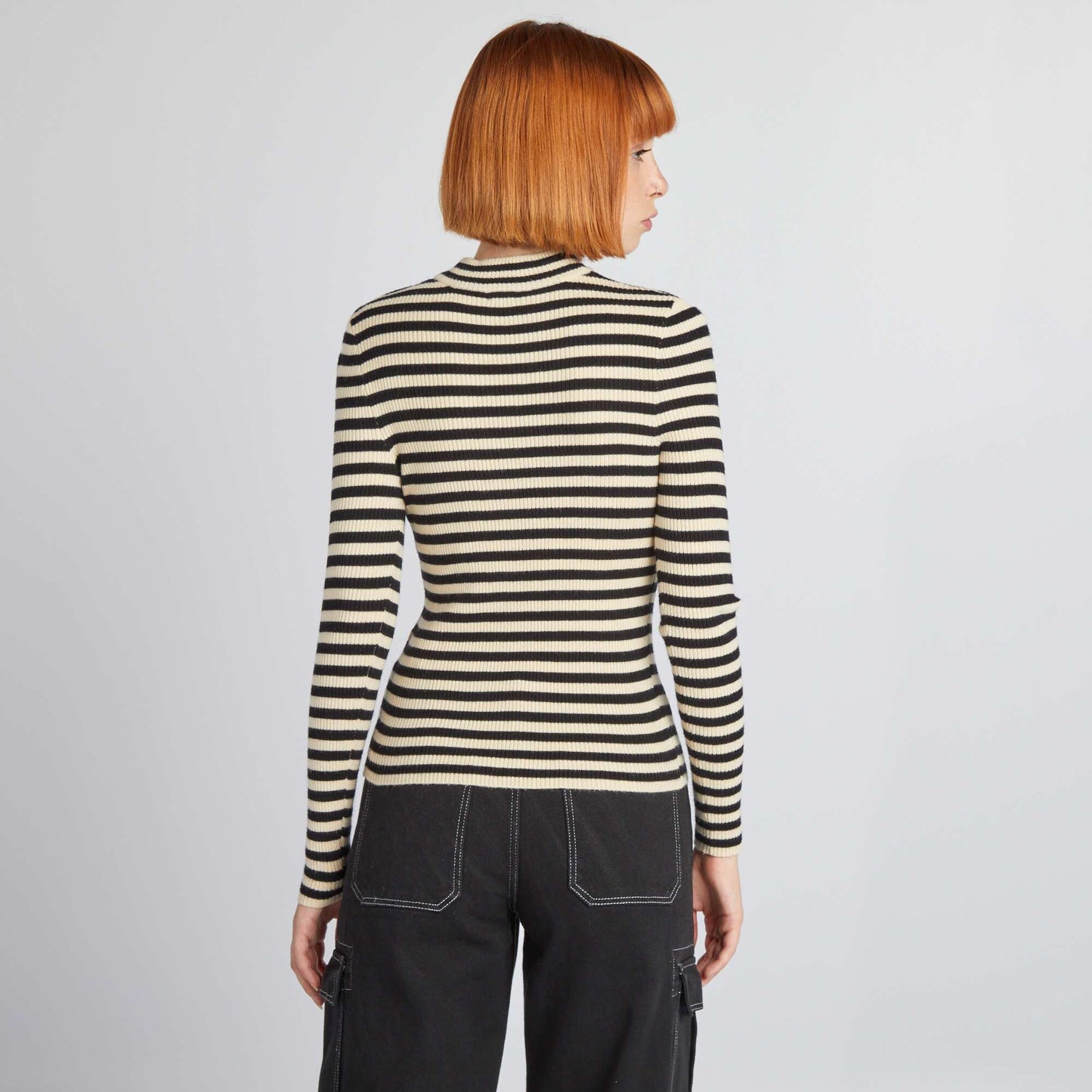 Fine-gauge striped sweater BLACK