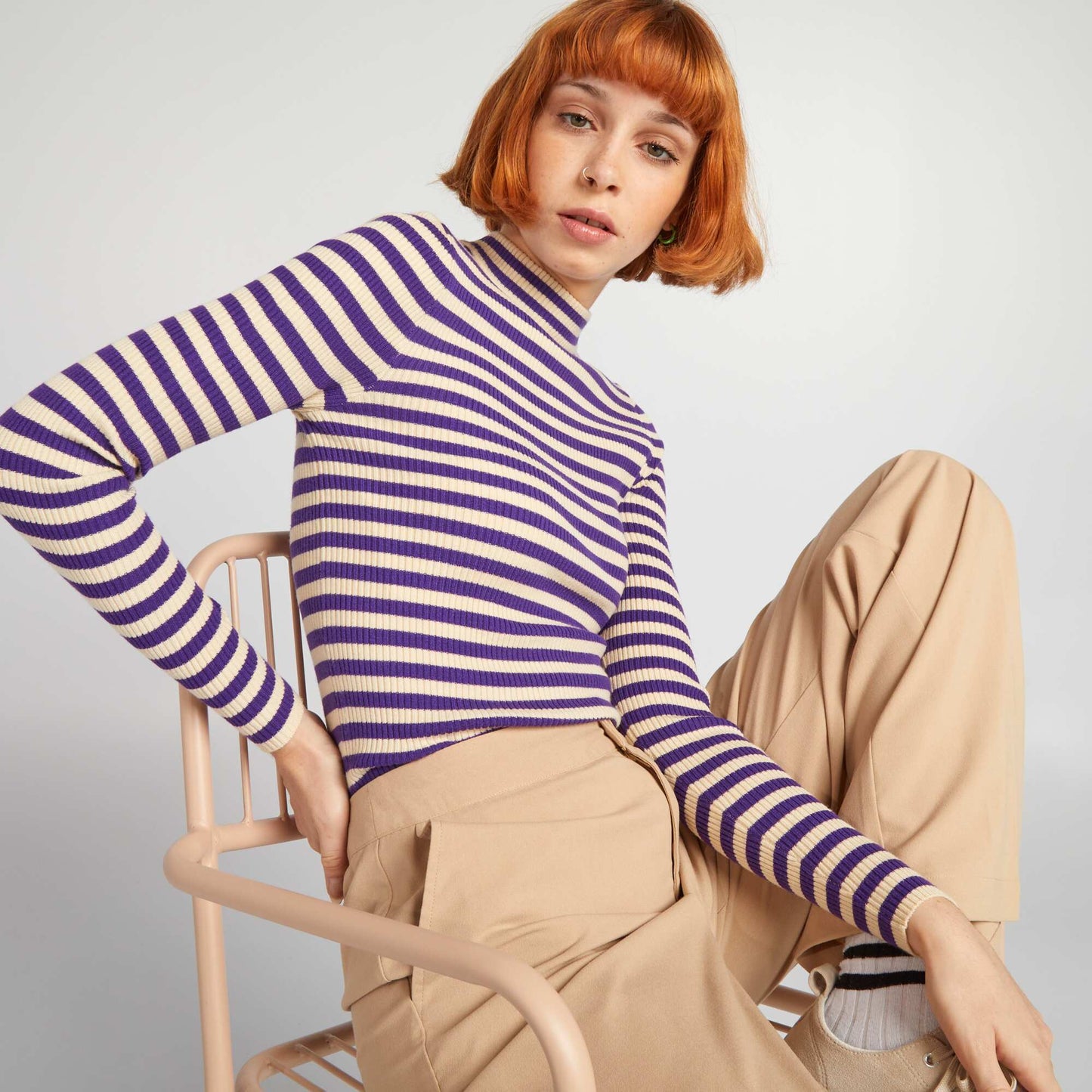 Fine-gauge striped sweater PURPLE