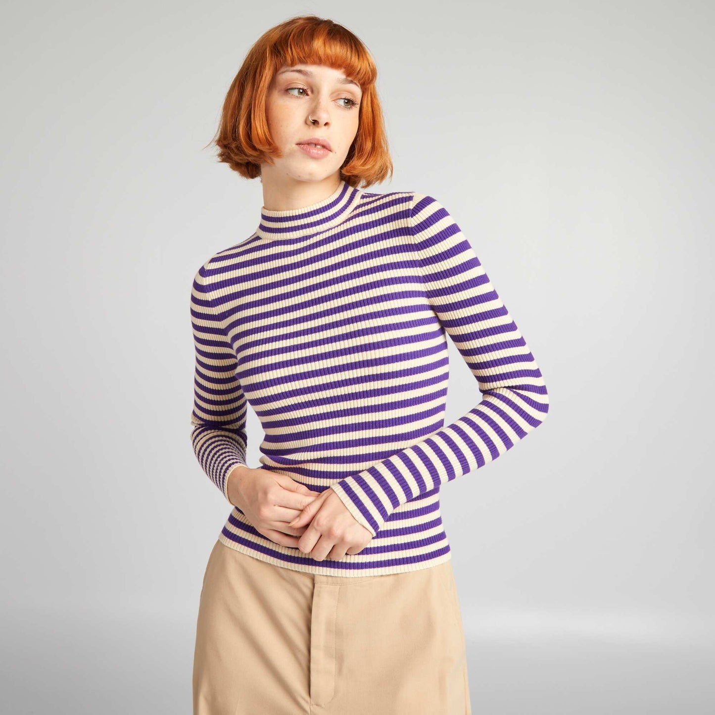 Fine-gauge striped sweater PURPLE