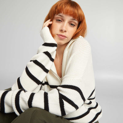 Zip-up high-neck sweater BWSTRIPES