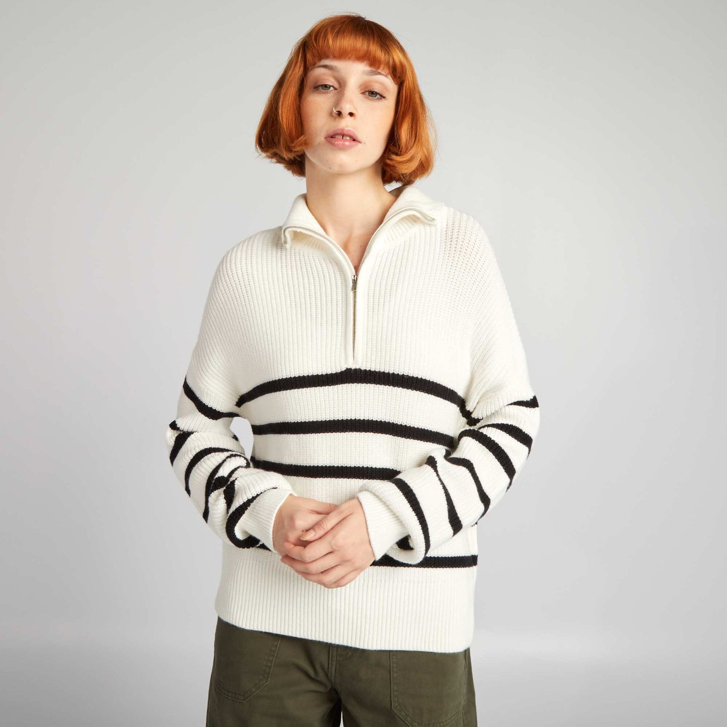 Zip-up high-neck sweater BWSTRIPES