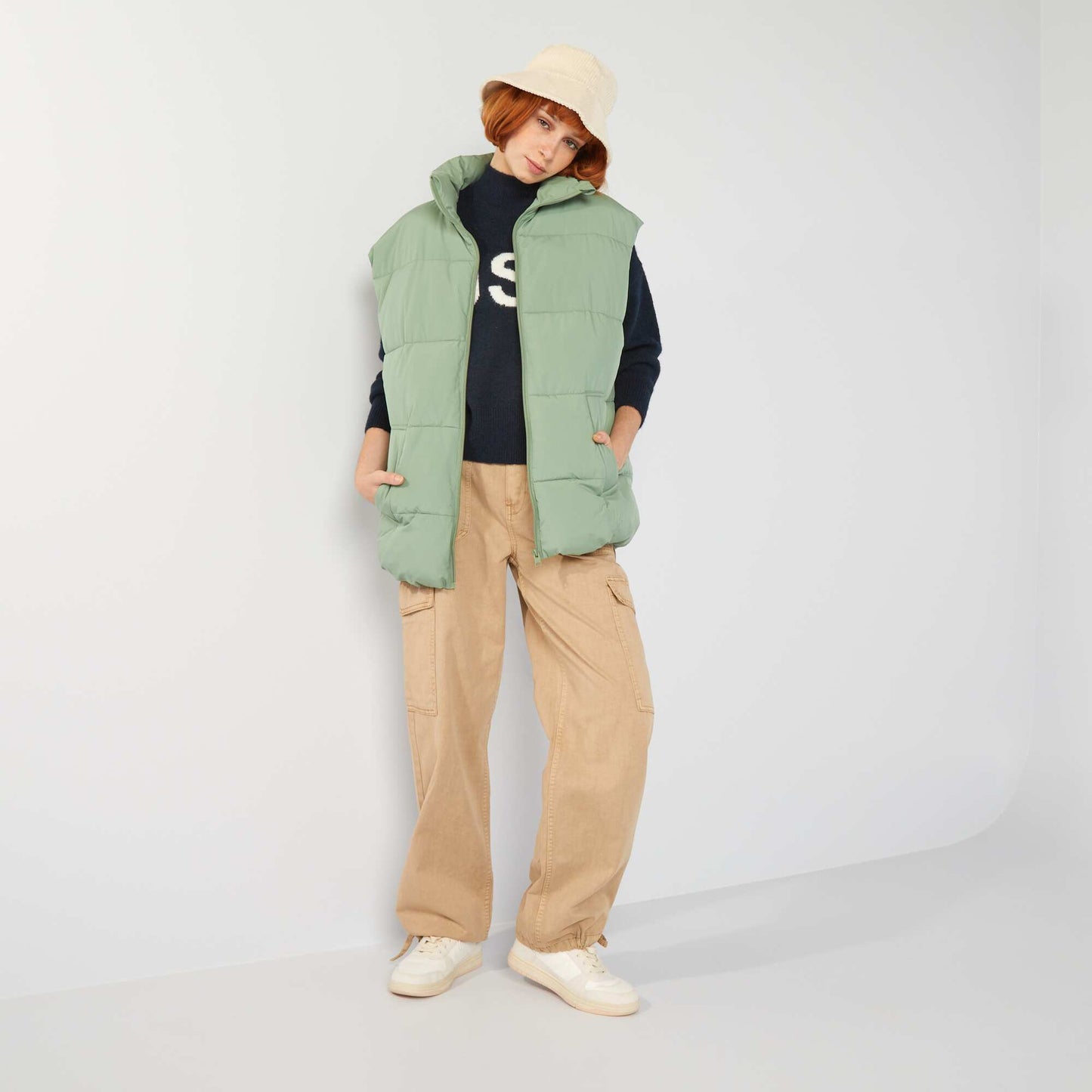 Denim parachute pants Beige