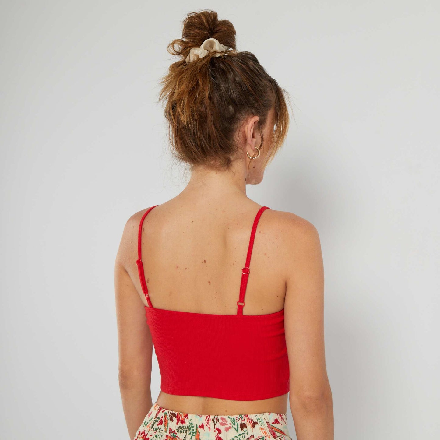 Ribbed bandeau-style crop top bright red