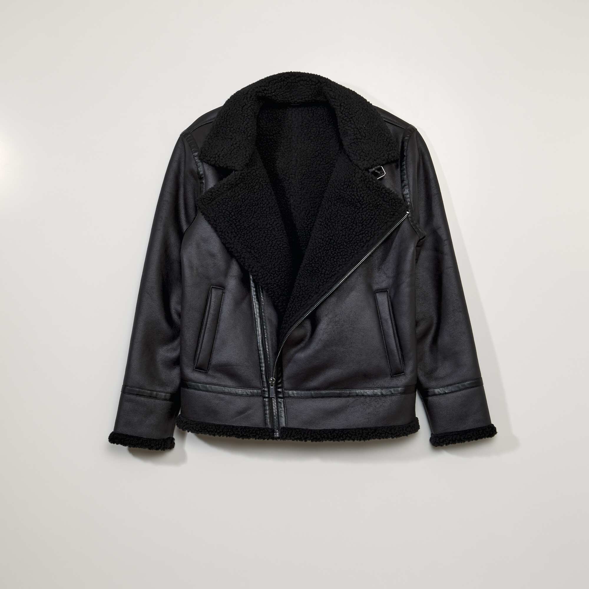 H&M Black Sherpa jacket with selling leather trims