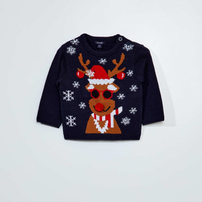 Christmas jumper with reindeer pattern NAVY_KIDNEY