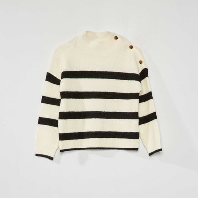 Long-sleeved Breton sweater ECRU_BLACK