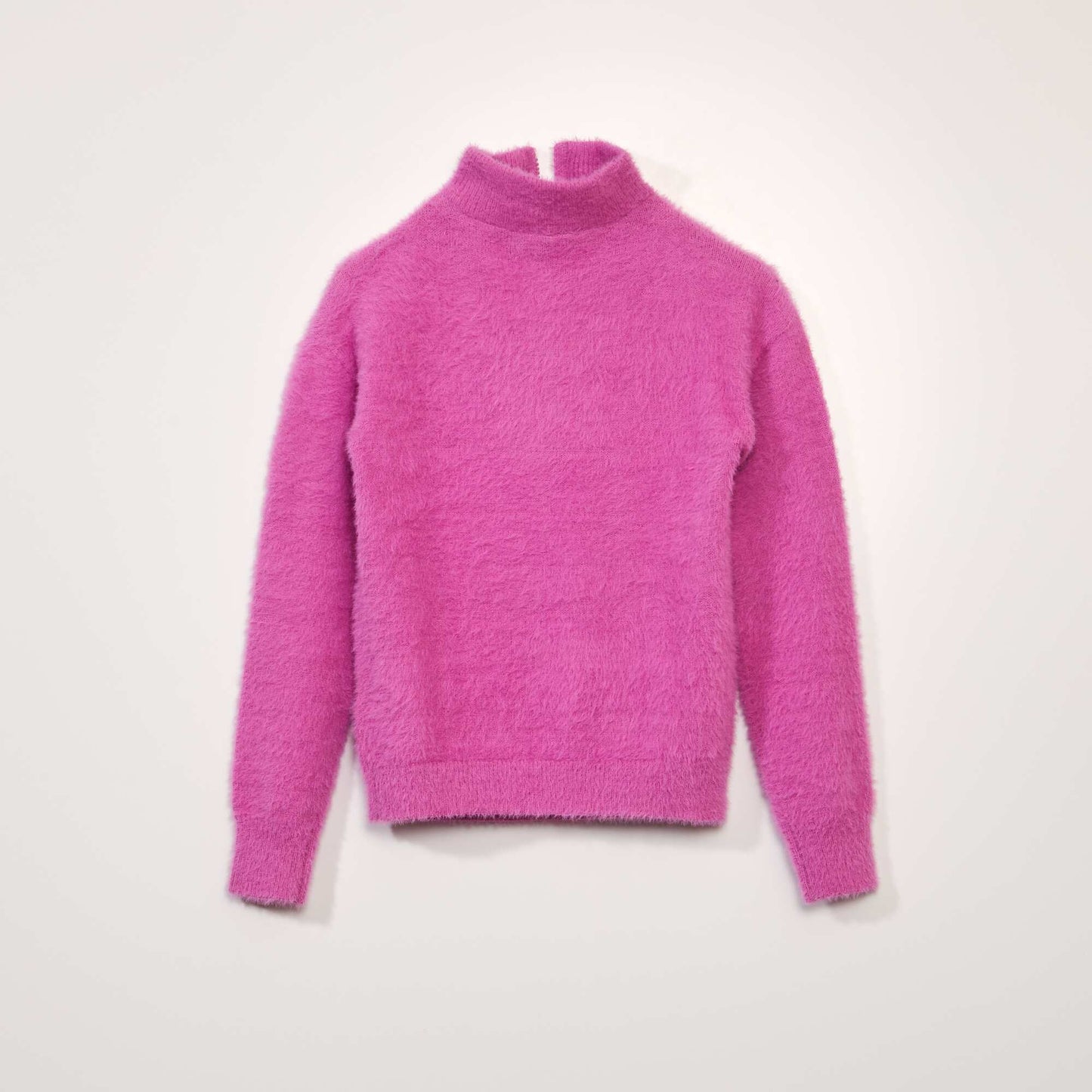 Fuzzy-knit jumper with high zipped collar SUPER PINK