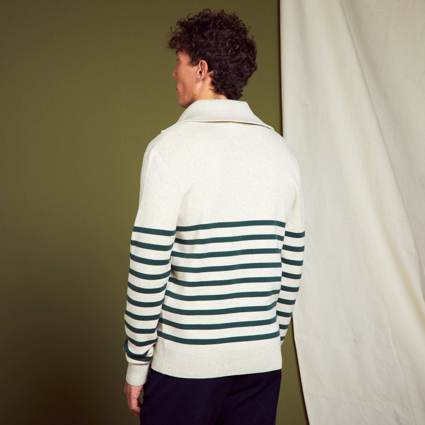 Striped sweater with zipped high neck VL_BEIGE
