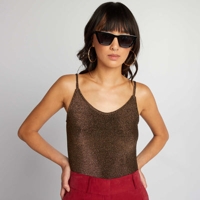 Glittery bodysuit with spaghetti straps YELLOW