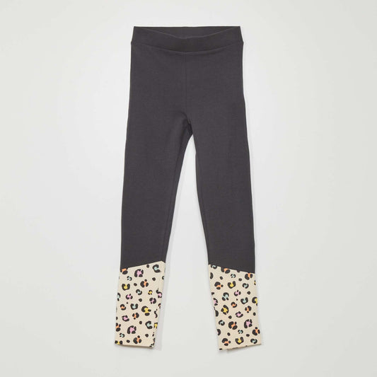 Jersey leggings with leopard print ankles BEIGE