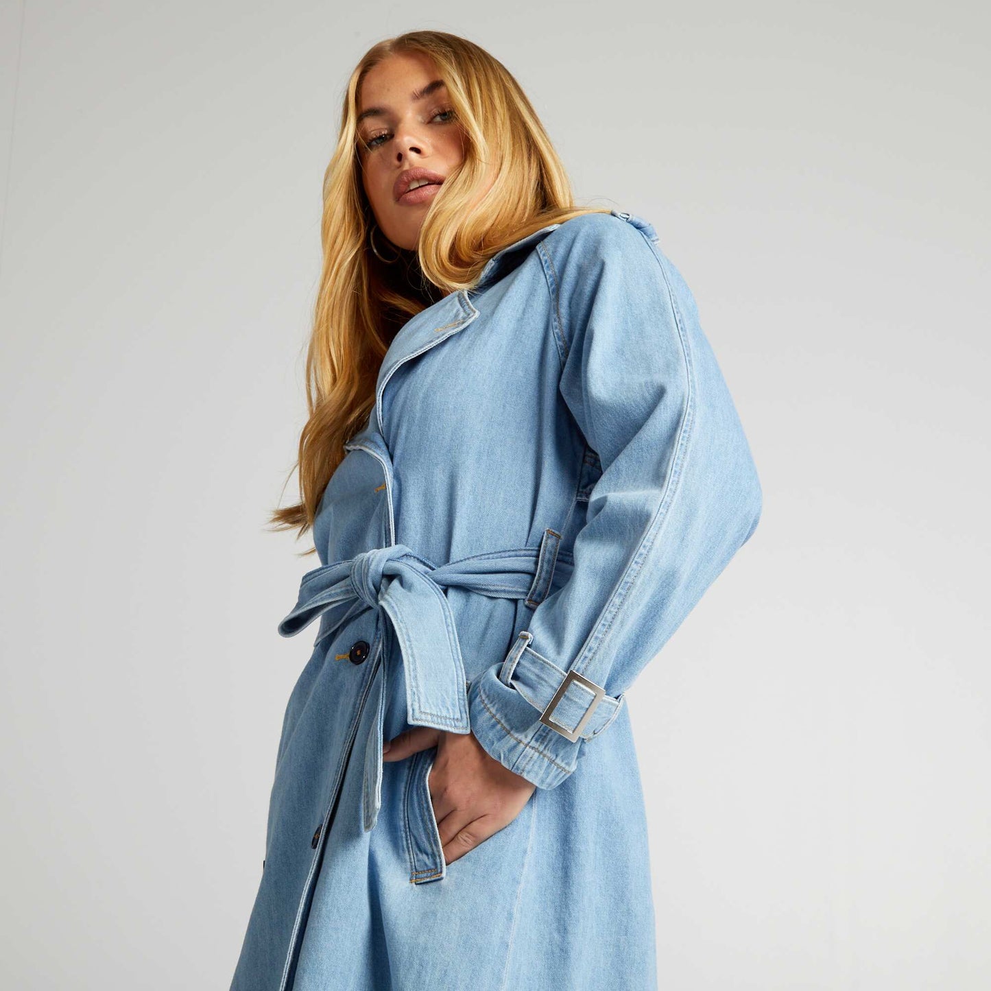 Long denim trench coat BLUE