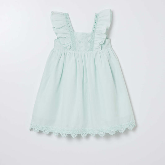 Ruffled dress with embroidery blue