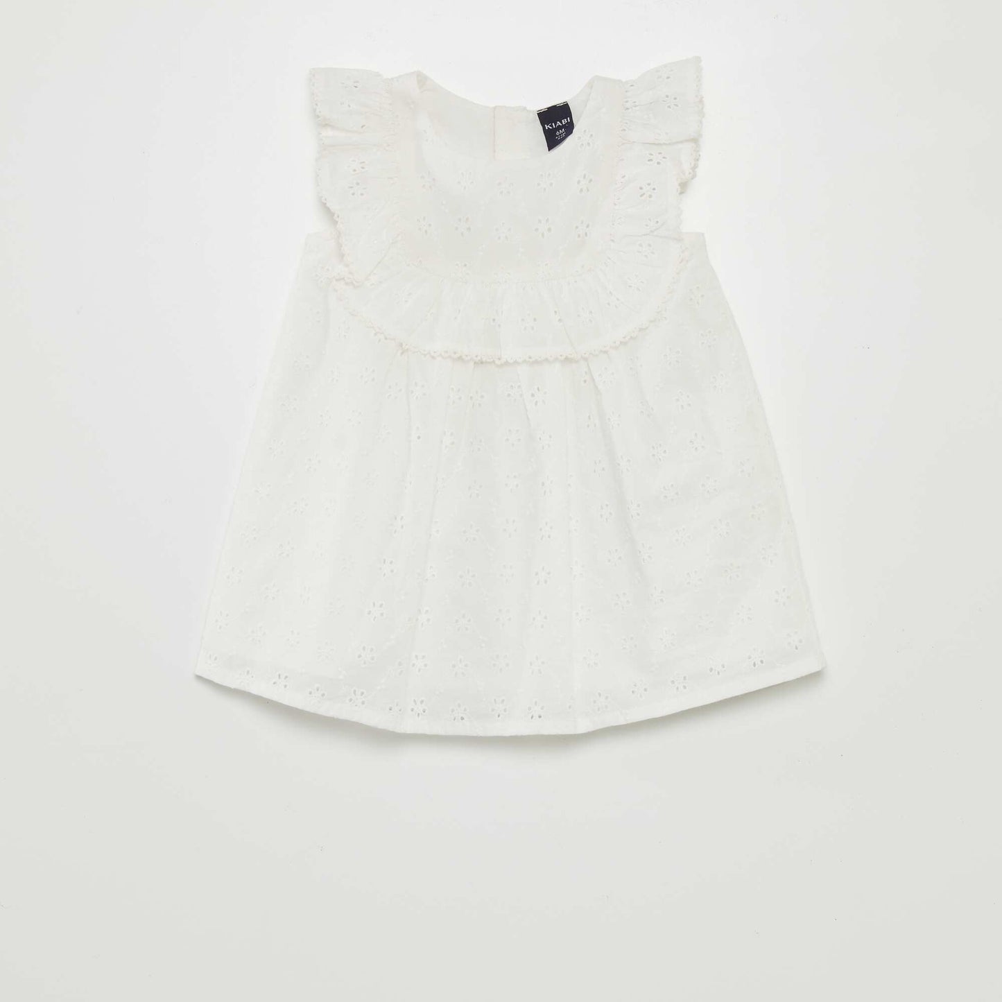 Dress with broderie anglaise and ruffle WHITE