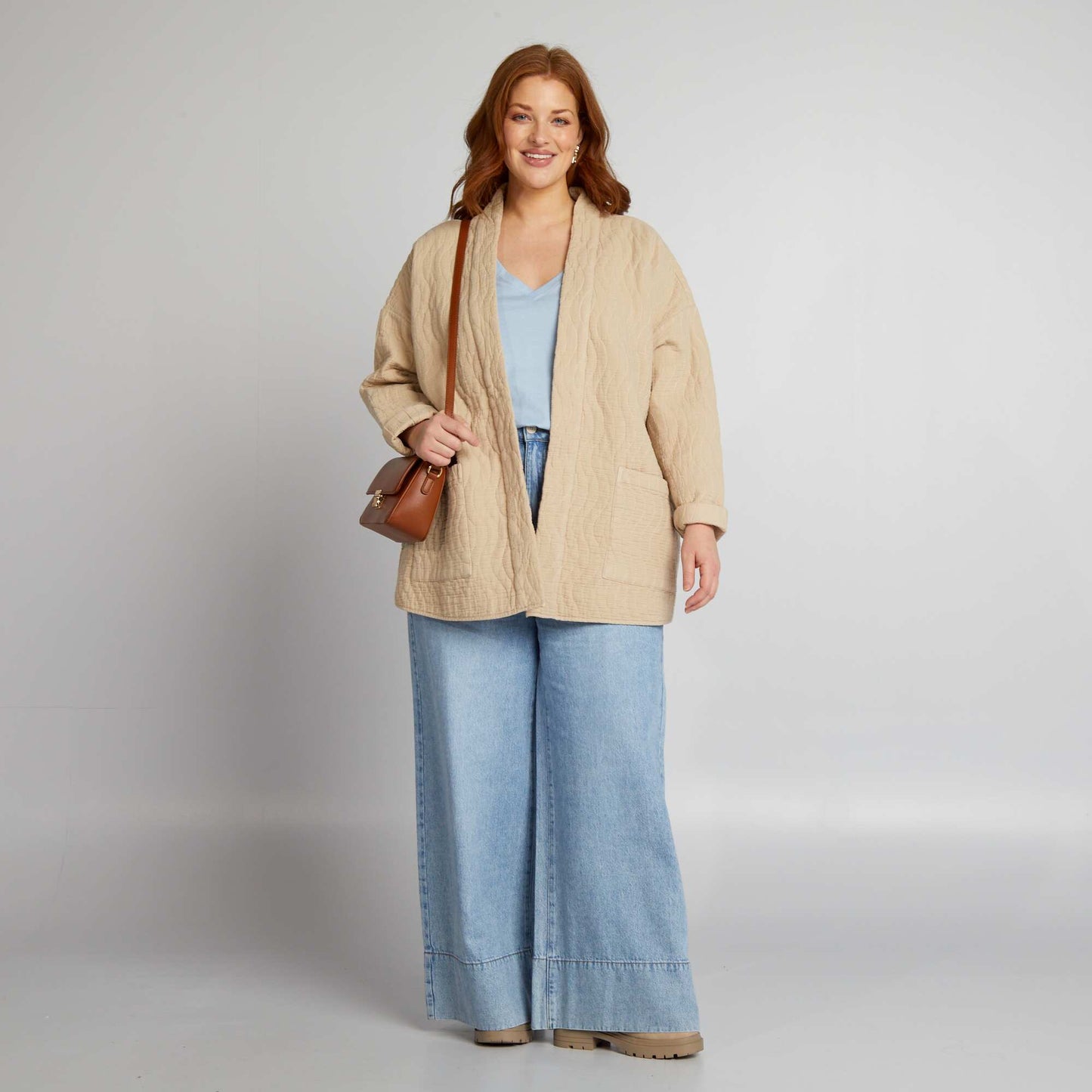 Quilted belted kimono jacket BEIGE