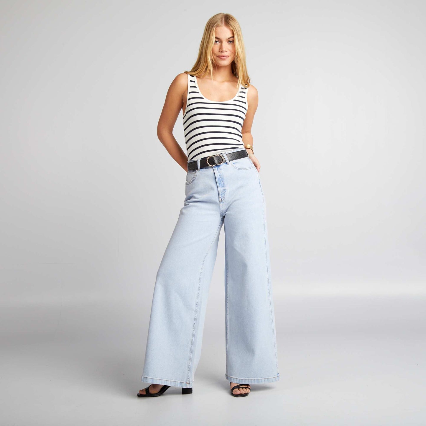 Cropped wide-leg denim trousers BLUE