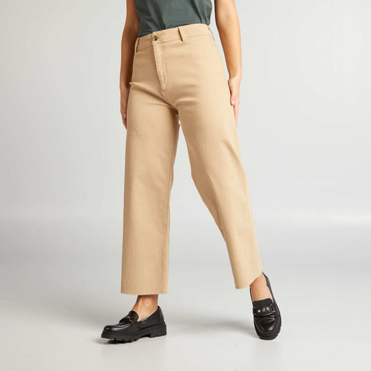 Wide-leg jeans with raw edging BEIGE