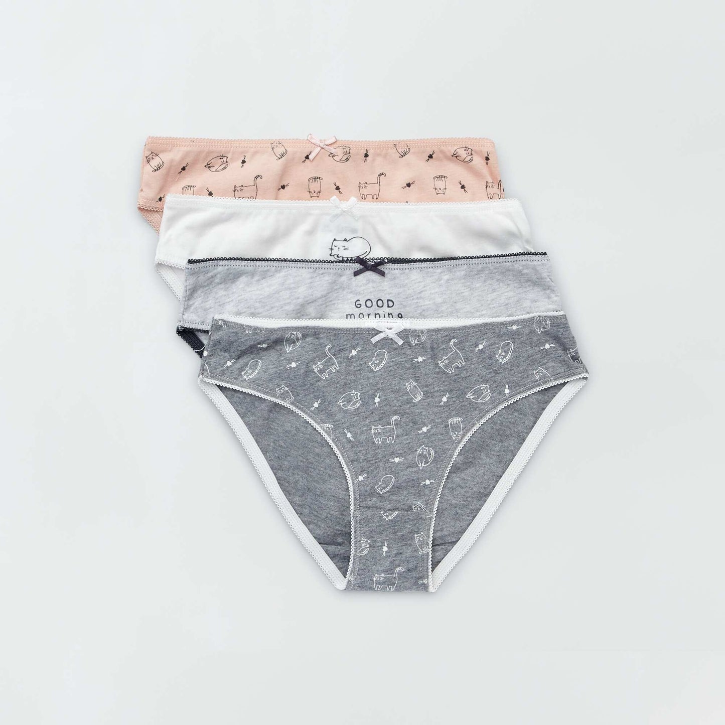 Jersey briefs with pretty bow - Pack of 4 GREY