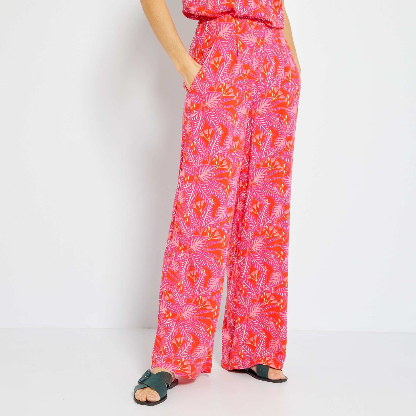 High-waisted wide-leg trousers RED