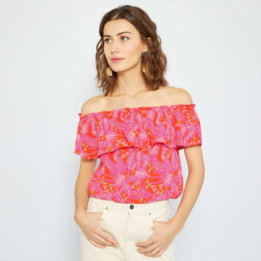 Ruffled Bardot blouse RED