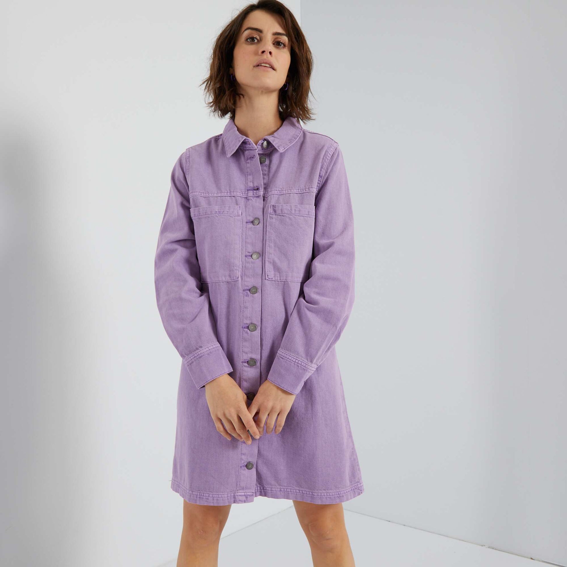 Denim shirt dress PURPLE Kiabi Malte Denim shirt dress PURPLE Kiabi Malte