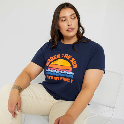 Printed round neck T-shirt BLUE