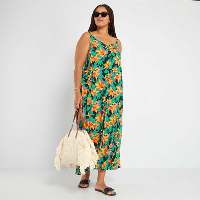 Mid-length floral dress BLACK