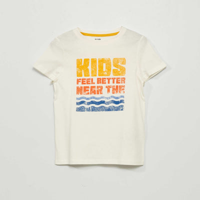 Short-sleeved printed T-shirt BEIGE