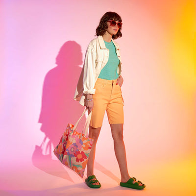 High waist Bermuda shorts - 5 pockets ORANGE