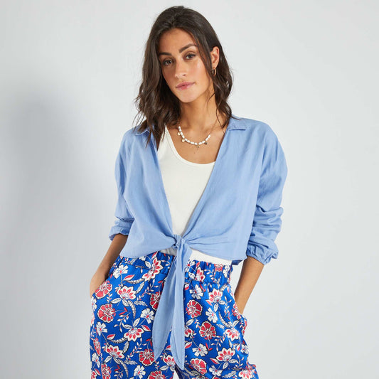 Cropped V-neck blouse BELAIR_BLU