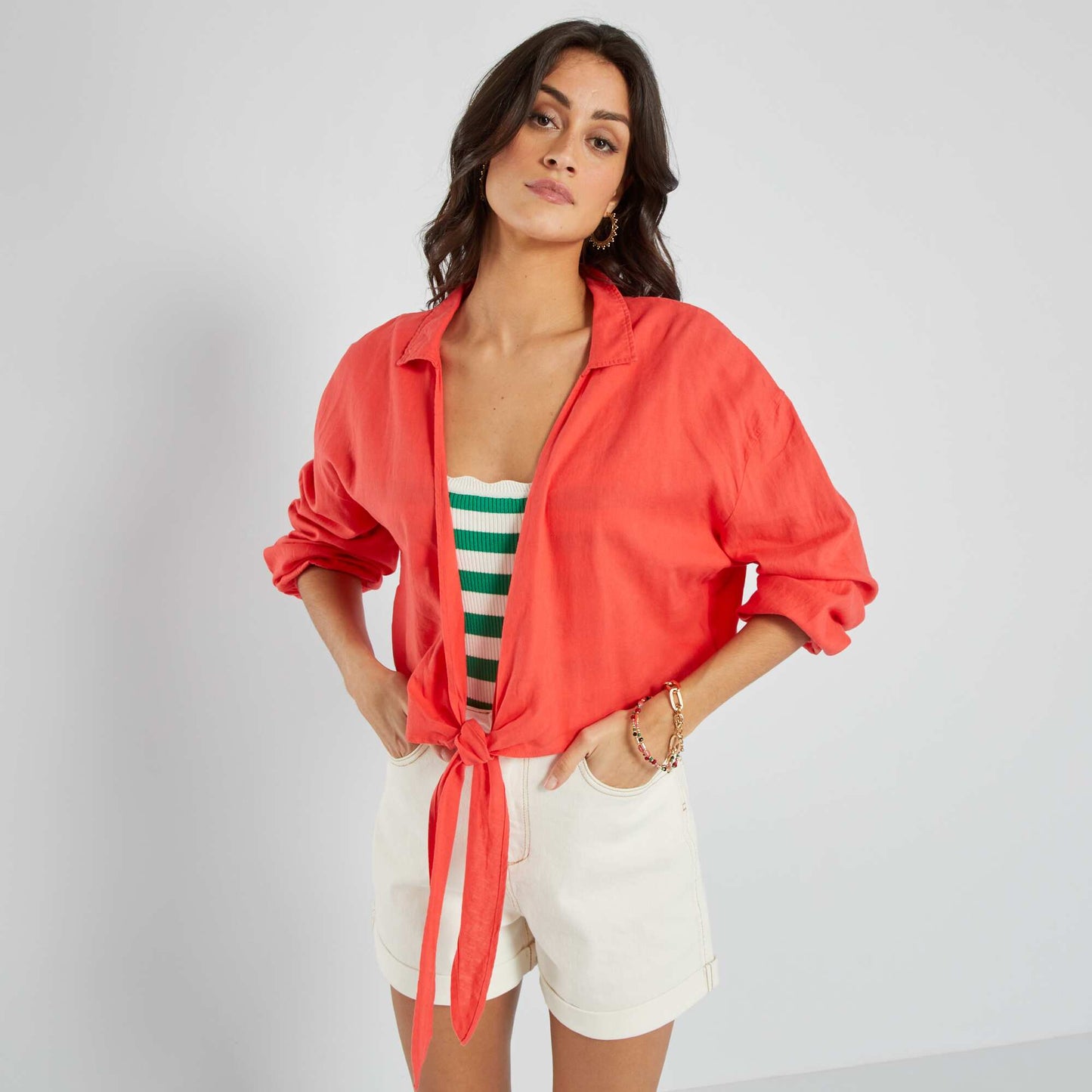 Cropped V-neck blouse CAY RED