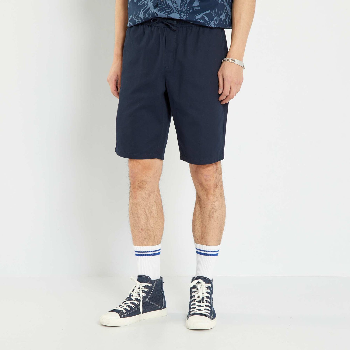 Block colour cotton Bermuda shorts BLUE