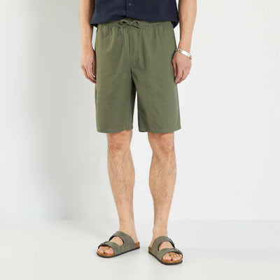 Block colour cotton Bermuda shorts dark green
