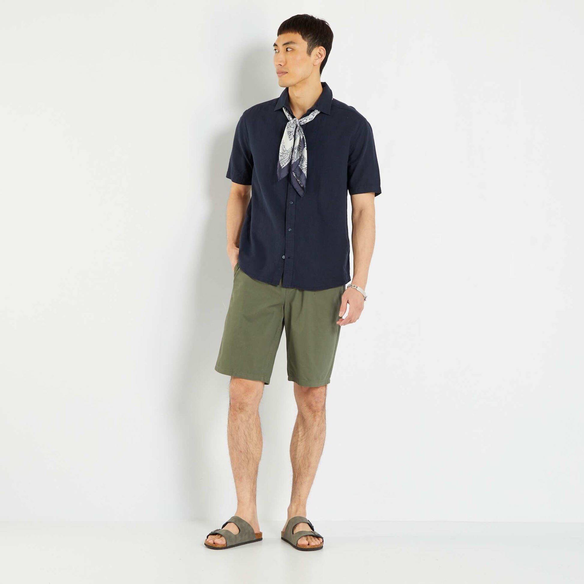 Block colour cotton Bermuda shorts dark green – Kiabi Malte