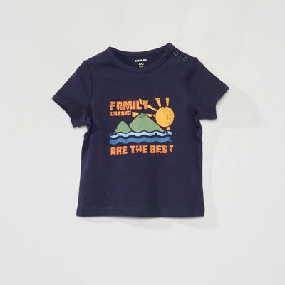 Jersey T-shirt with print on the front BLUE