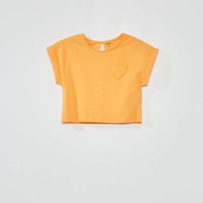Plain T-shirt with heart pocket apricot